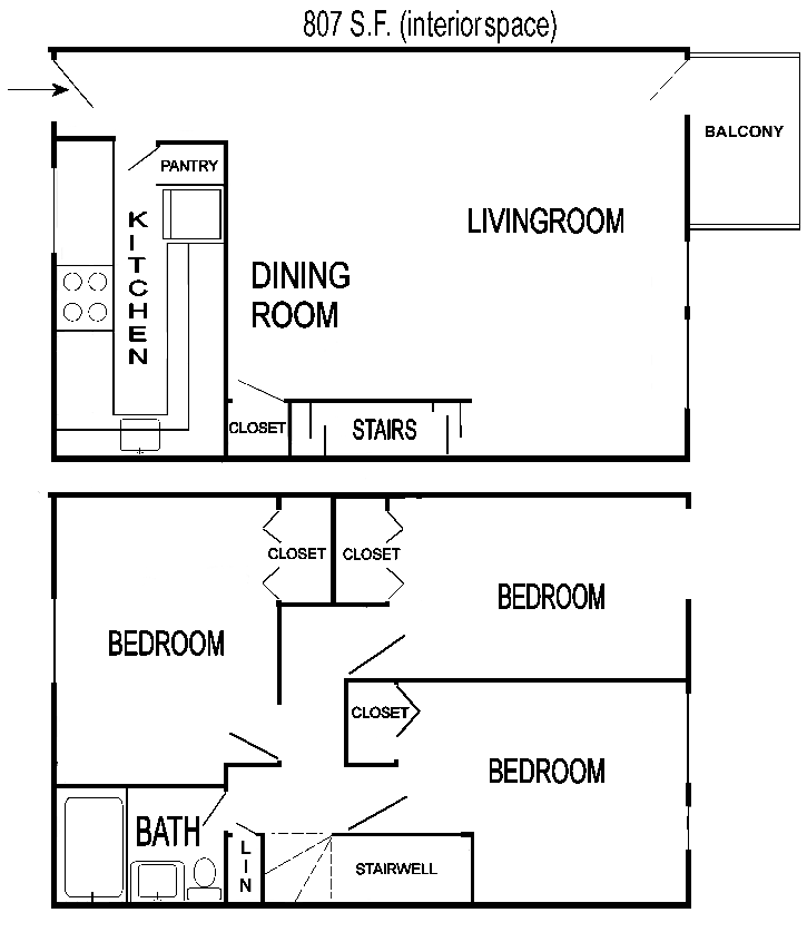 3 bedroom duplex floorplan